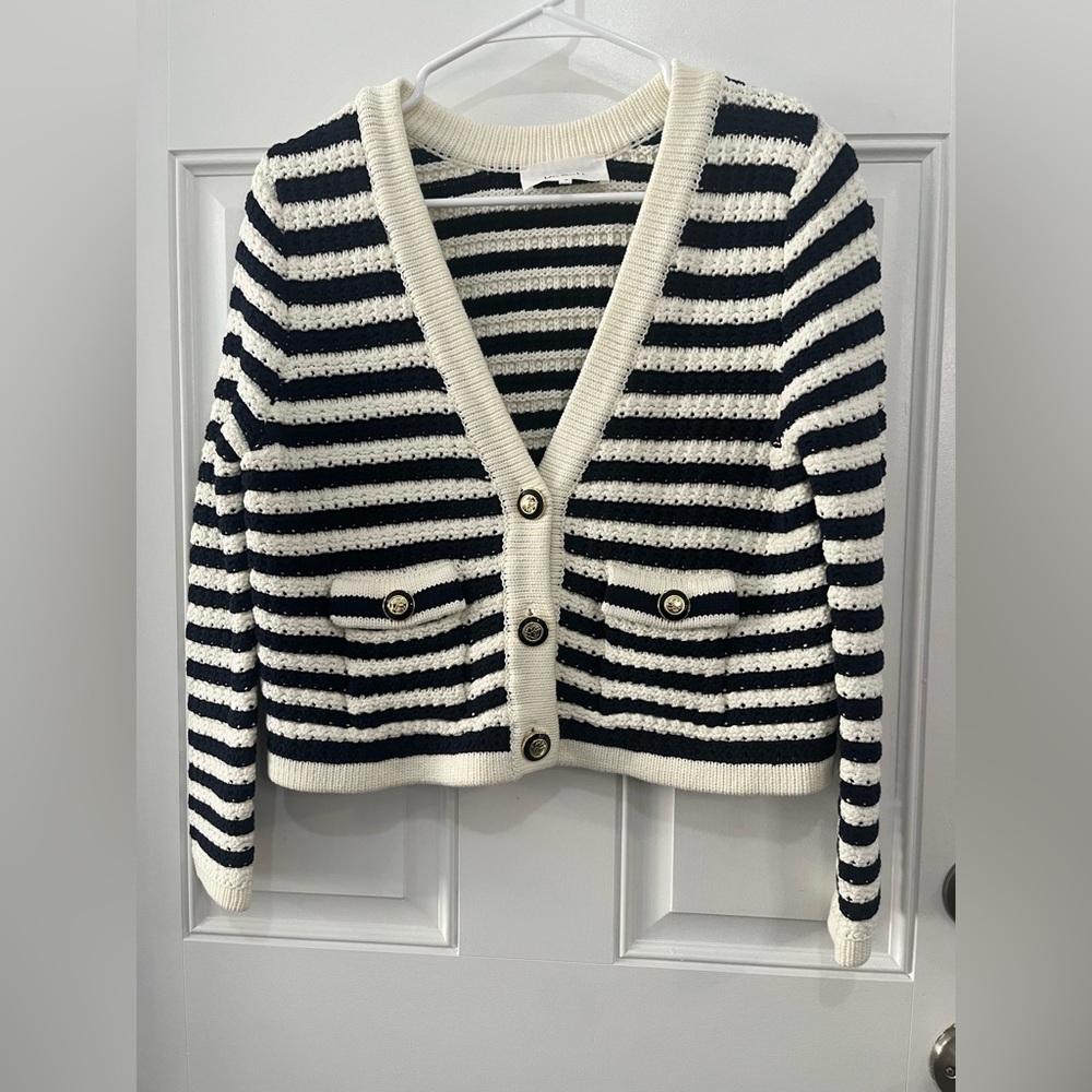 Ba&sh Gamden striped Cropped V-neck gold-tone military-style buttons cardigan 0 - Picture 10 of 13